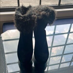 Women's Black Fur-Trimmed Boots